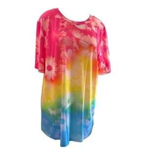 Southern Stitch XL Rainbow Daisy T-Shirt – Bright Floral Oversized Tee